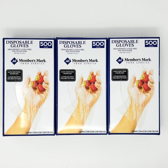 MEMBER'S MARK (3) Boxes 500 Disposable Gloves SAFE 4 FOOD HANDLING Polyethylene - Picture 1 of 5